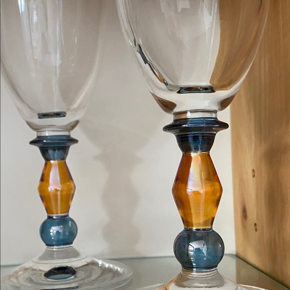 Set of 4 Glass Goblets with Blue and Orange carnival glass tall 16 oz - Picture 4 of 6